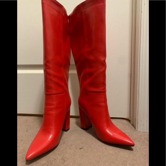 LUSCIOUS RED POINT TOE BOOTS - Picture 2 of 14